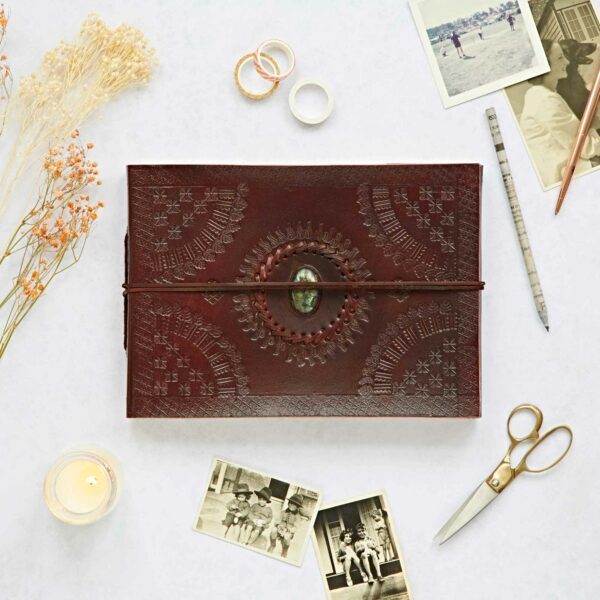 Indra Medium Embossed Leather Photo Album with Semi-Precious Stone - Image 3