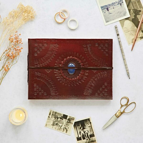 Indra Medium Embossed Leather Photo Album with Semi-Precious Stone - Image 4