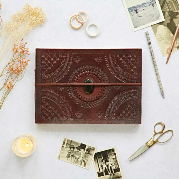Indra Medium Embossed Leather Photo Album with Semi-Precious Stone - Image 5