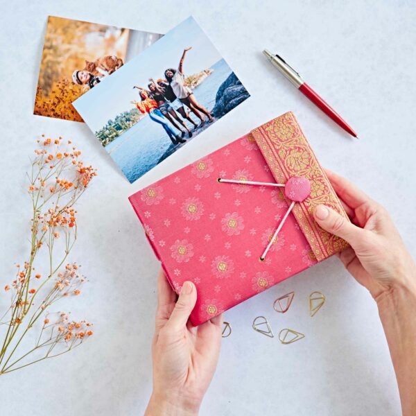 Pink small sari fabric sustainable photo album