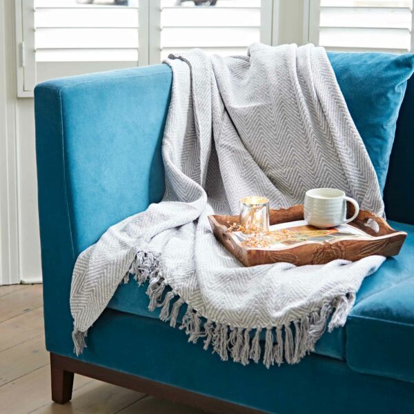 Grey recycled cotton throw sustainable