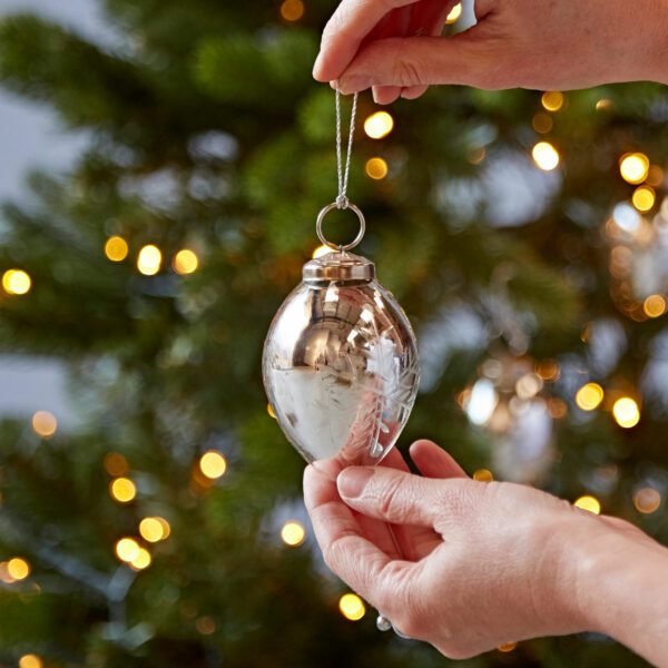 Set of 3 Silver Snowflake Recycled Glass Baubles - Image 3
