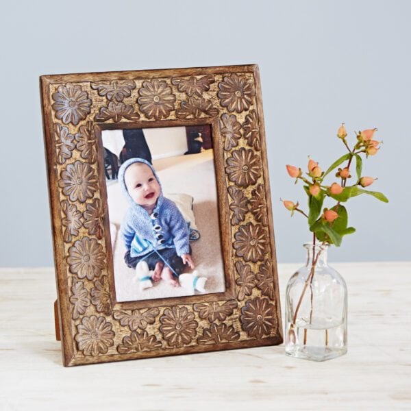 7" x 5" Asali Natural Floral Pattern Mango Wood Frame - Image 4