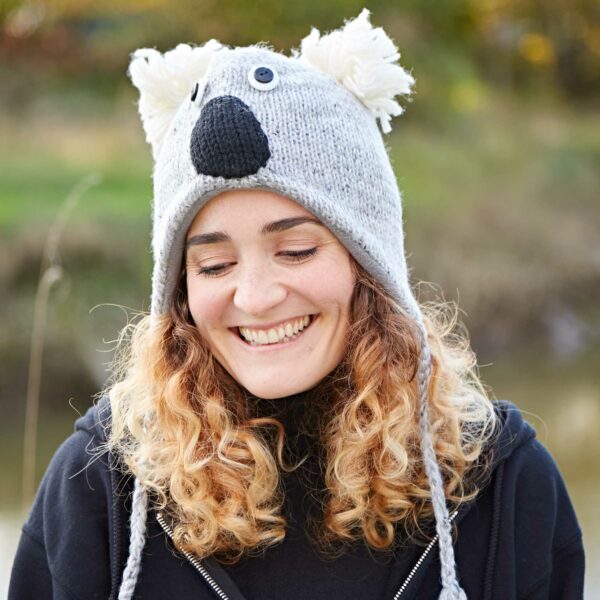 Grey Koala Woollen Animal Hat - Image 3