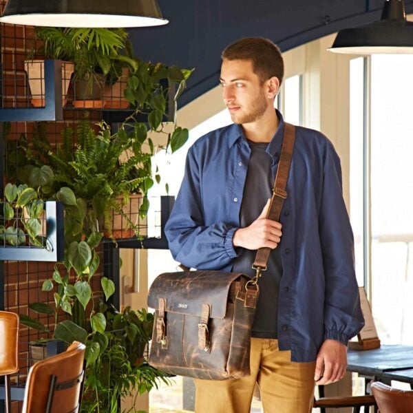 Personalised Brown Buffalo Leather Satchel Style Messenger Bag - Image 3
