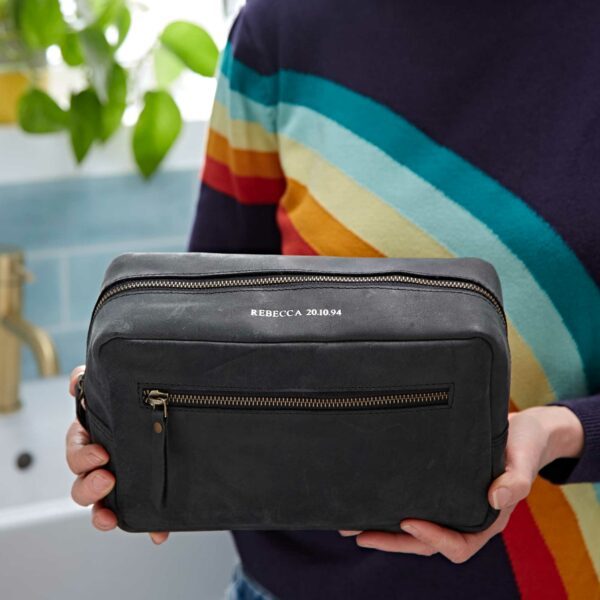 Personalised Buffalo Leather Wash Bag - Image 5