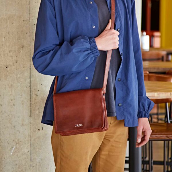 Personalised Brown Leather Messenger Bag - Image 3