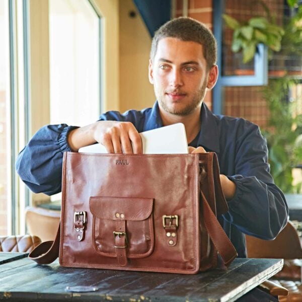 Personalised Brown Leather Satchel - Image 6
