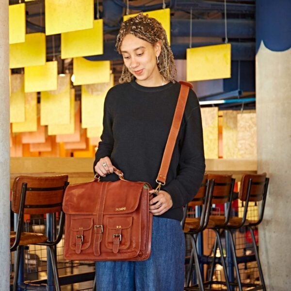 Personalised Brown Leather Satchel Bag - Image 3
