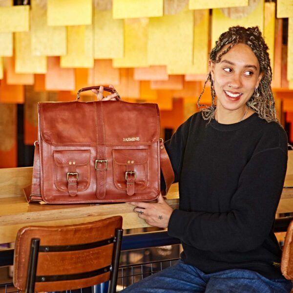 Personalised Brown Leather Satchel Bag