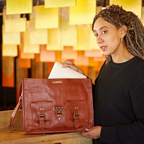 Personalised Brown Leather Satchel Bag - Image 4