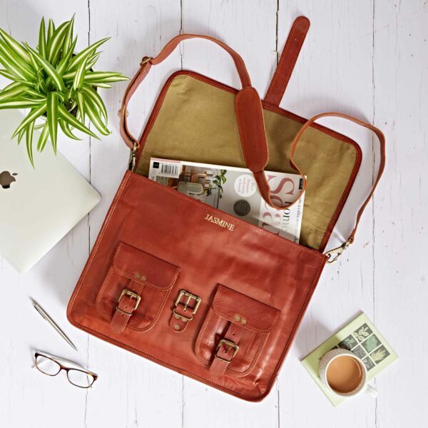Personalised Brown Leather Satchel Bag - Image 5