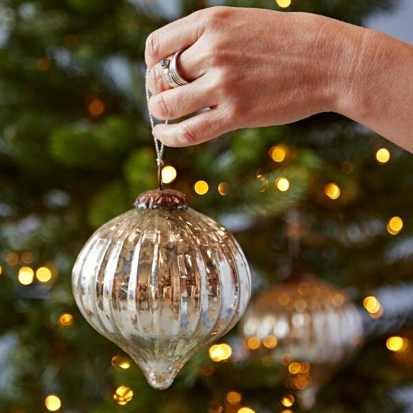 Set of 2 Large Silver Antique Effect Recycled Glass Baubles - Image 3