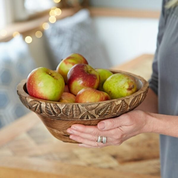 Leaf Design Natural Mango Wood Bowl - Image 3