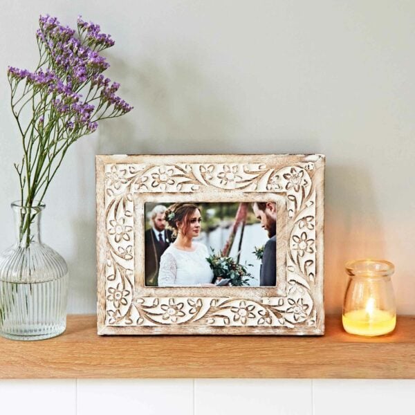 Iksu Antique White Floral Mango Wood Photo Frame - Image 3