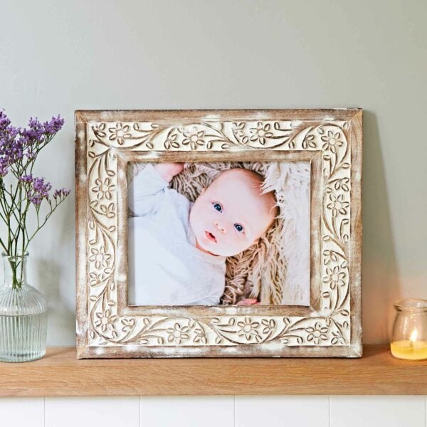 Iksu Antique White Floral Mango Wood Photo Frame - Image 5