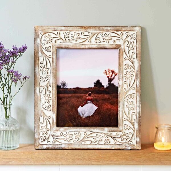 Iksu Antique White Floral Mango Wood Photo Frame - Image 4