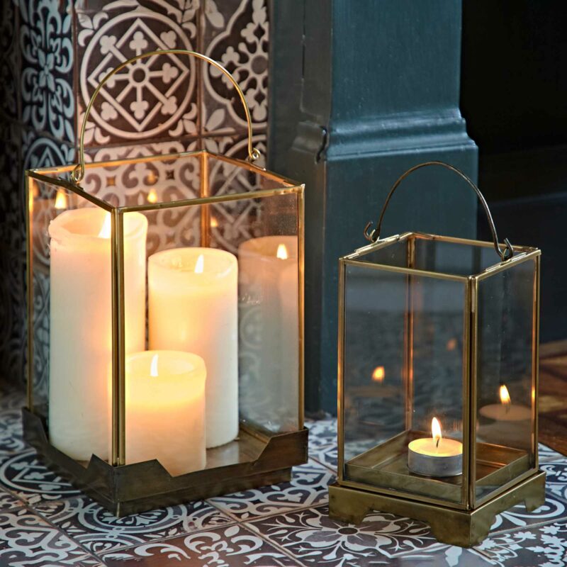 Antique Brass indoor & outdoor Candle Lantern Paper High