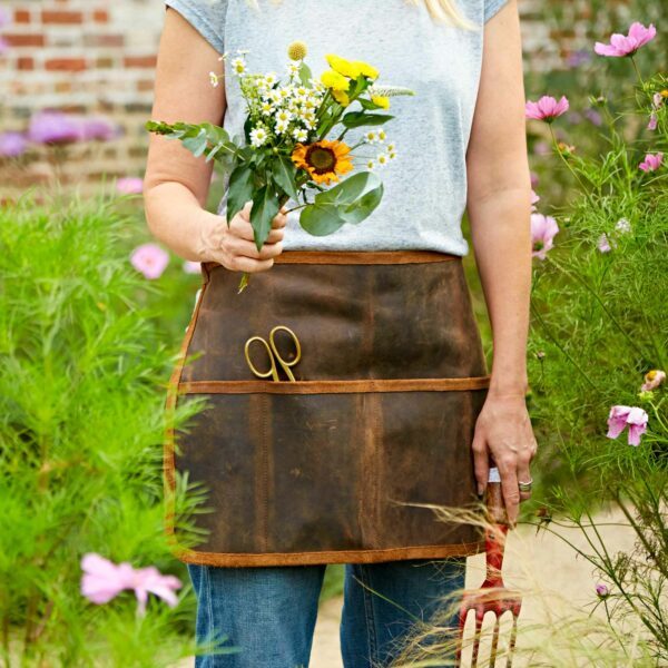 brown buffalo leather gardening tool belt