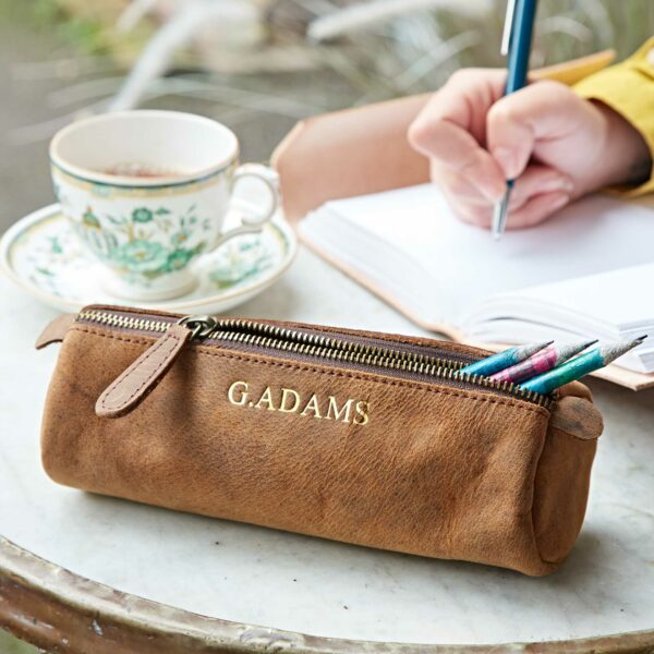 Personalised Buffalo Leather Round Pencil Case - Image 5