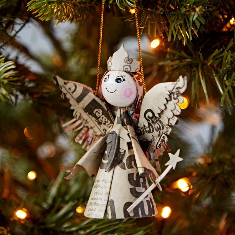 Recycled newspaper angel