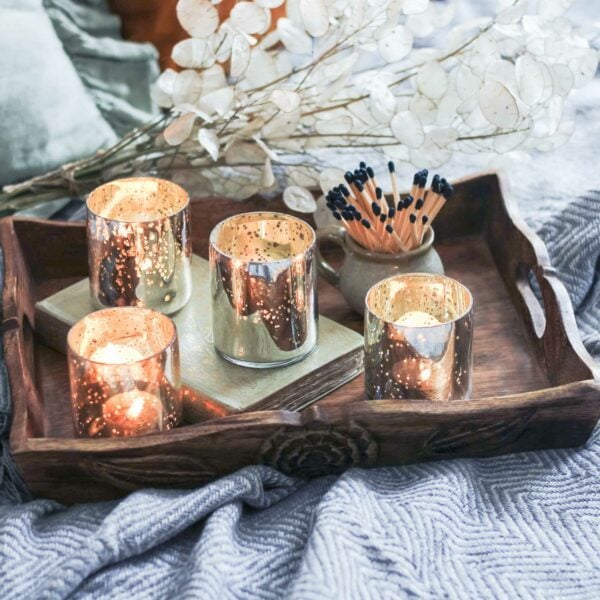Set of 4 Silver Antique Effect Tea Light Holders - Image 4