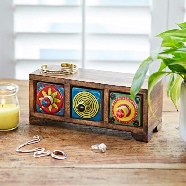 Hand Painted Multicoloured Ceramic 3 Drawer Chest - Image 4