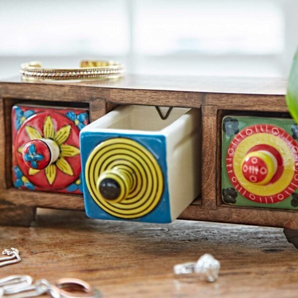 Hand Painted Multicoloured Ceramic 3 Drawer Chest - Image 3