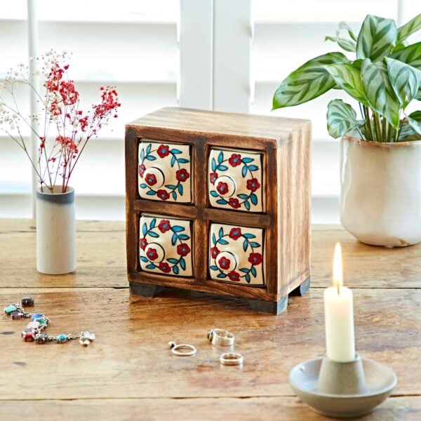 Hand Painted White Floral Ceramic 4 Drawer Chest - Image 3