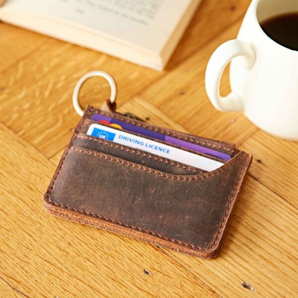 Brown Buffalo Leather Slim Zipped Card Holder - Image 3