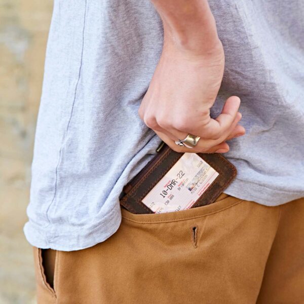 Brown Buffalo Leather Slim Zipped Card Holder - Image 5