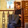 Personalised Black Buffalo Leather Tote Shopping Bag