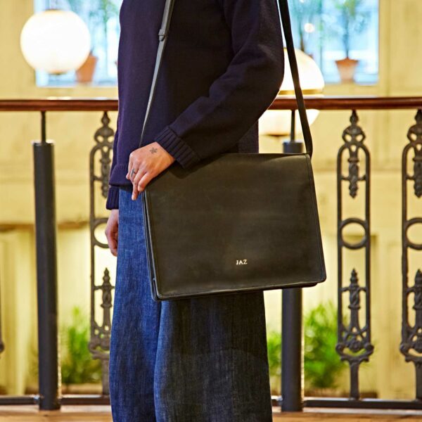 Personalised Black Buffalo Leather Messenger Bag