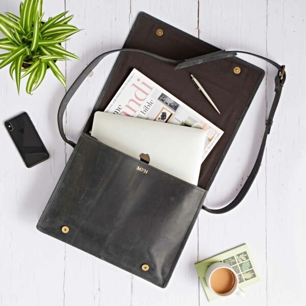 Personalised Black Buffalo Leather Messenger Bag - Image 5