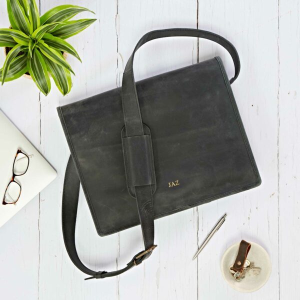 Personalised Black Buffalo Leather Messenger Bag - Image 4