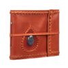 Small Stitched Leather Photo Album with Semi-Precious Stone, featuring a striking blue oval stone at the centre front.