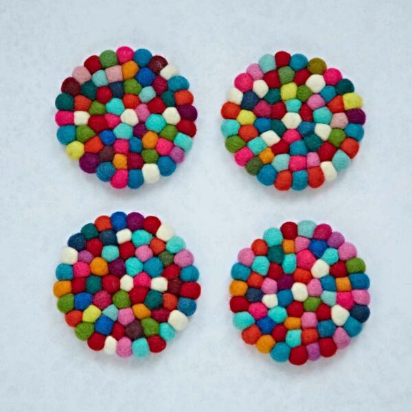 Set of 4 Handmade Felt Ball Coasters - Image 9
