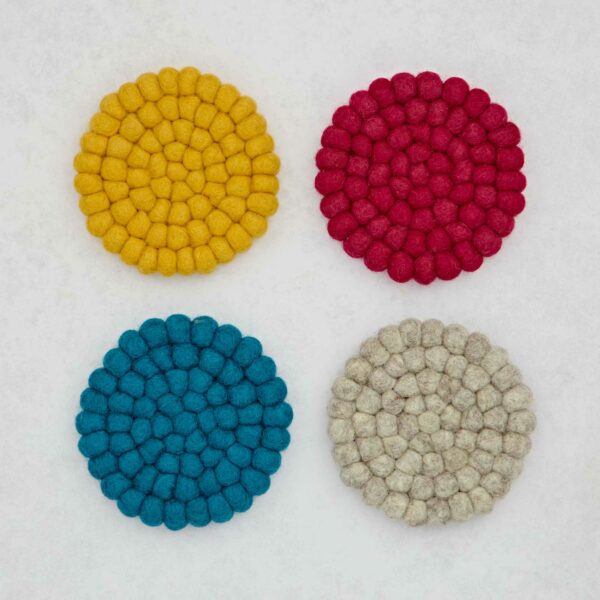 Set of 4 Handmade Felt Ball Coasters - Image 4
