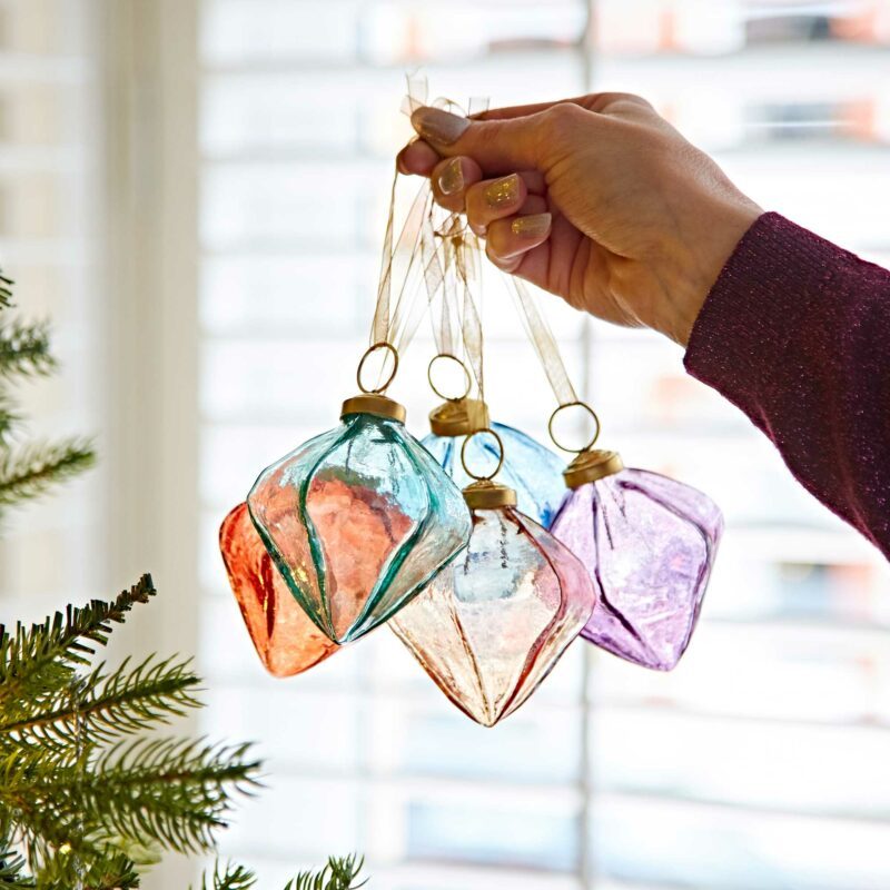 Diamond Recycled Coloured Glass Baubles