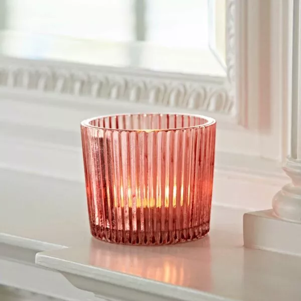 Pink Recycled Glass Tea Light Holder Paper High