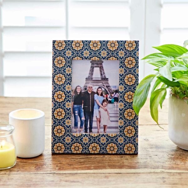 6" x 4" Neela Blue and Gold Patterned Photo Frame - Image 3