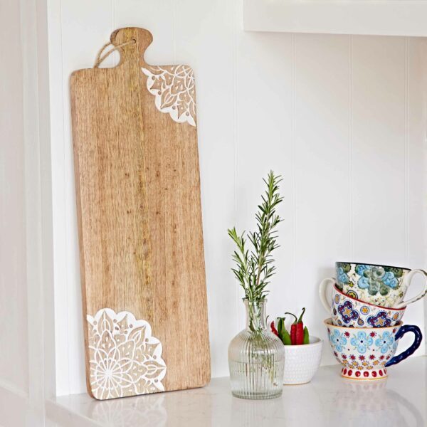 Long Floral Mango Wood Chopping Board - Image 4