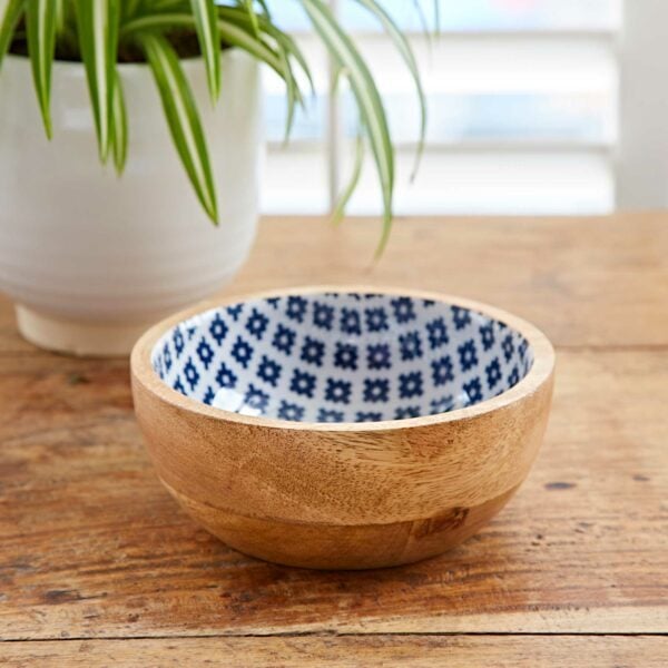 Blue Patterned Mango Wood Bowl - Image 3