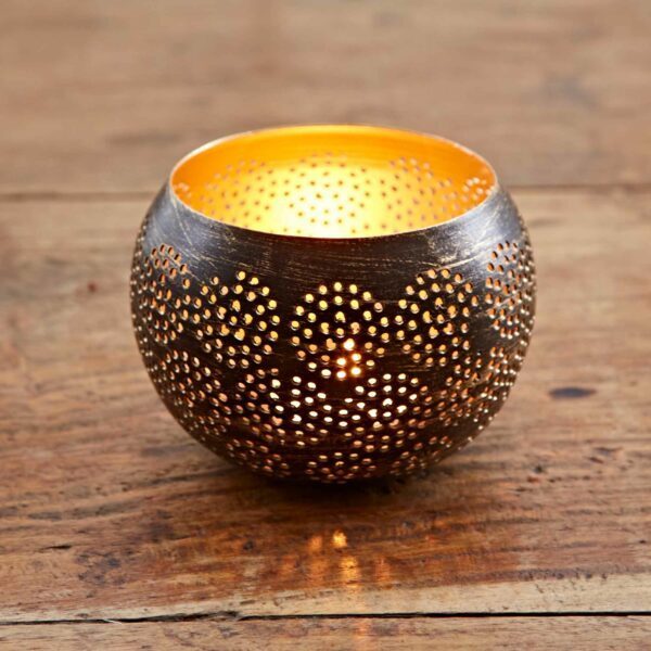 Black and Gold Metal Tea Light Holder - Image 3