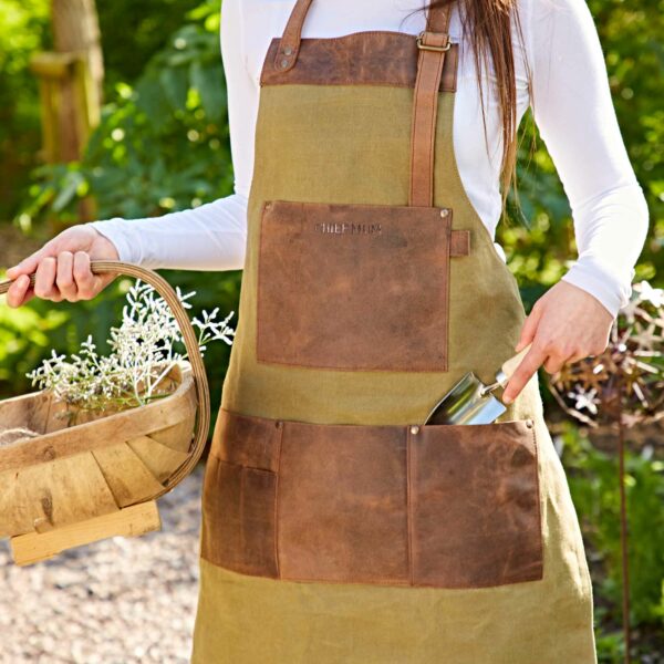 Green Canvas and Buffalo Leather Apron Fair Trade and Sustainable