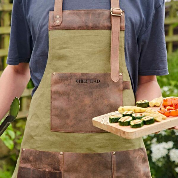 Personalised Green Canvas and Buffalo Leather Apron - Image 4