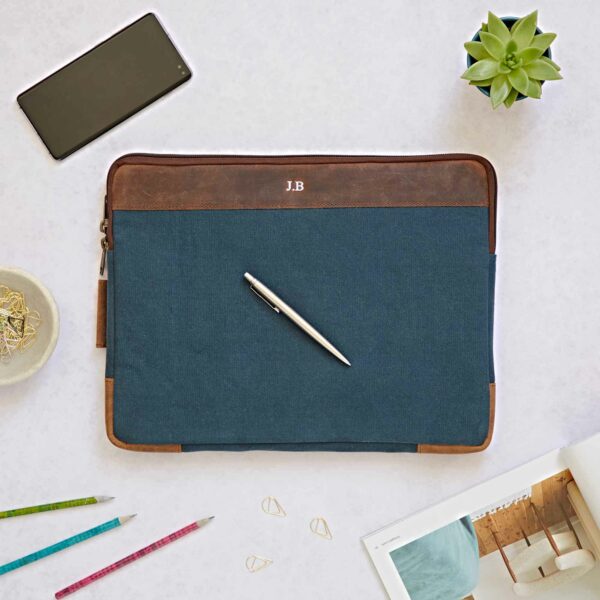 Personalised Leather And Canvas 14 inch Laptop Case - Image 4