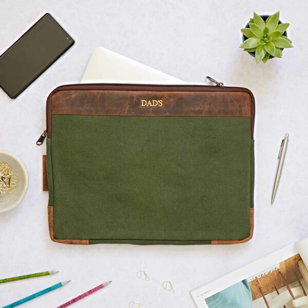 Personalised Leather And Canvas 14 inch Laptop Case - Image 5