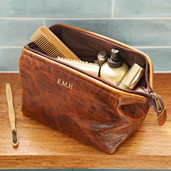 Personalised Distressed Leather Wash Bag - Image 3