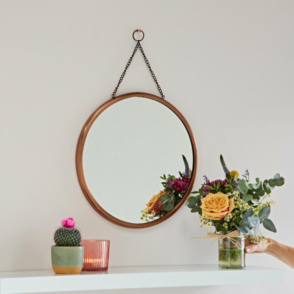 Arasa Round Antique Copper Hanging Chain Wall Mirror - Image 3